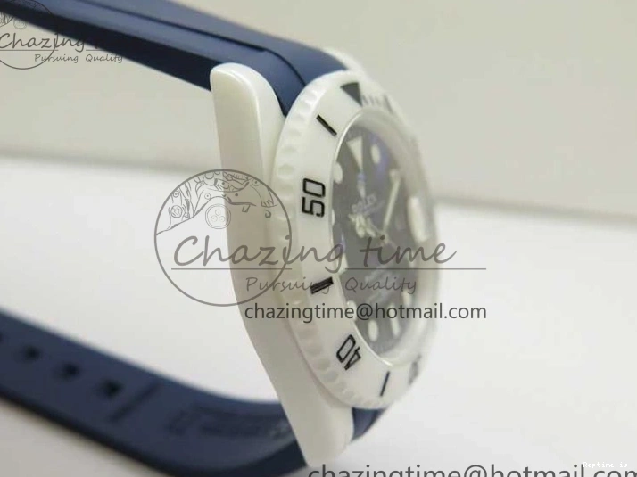 0104 Submariner 40mm White Ceramic 5GF Best Edition Dark Blue Dial on Blue Rubber Strap SA DailyWear 2486